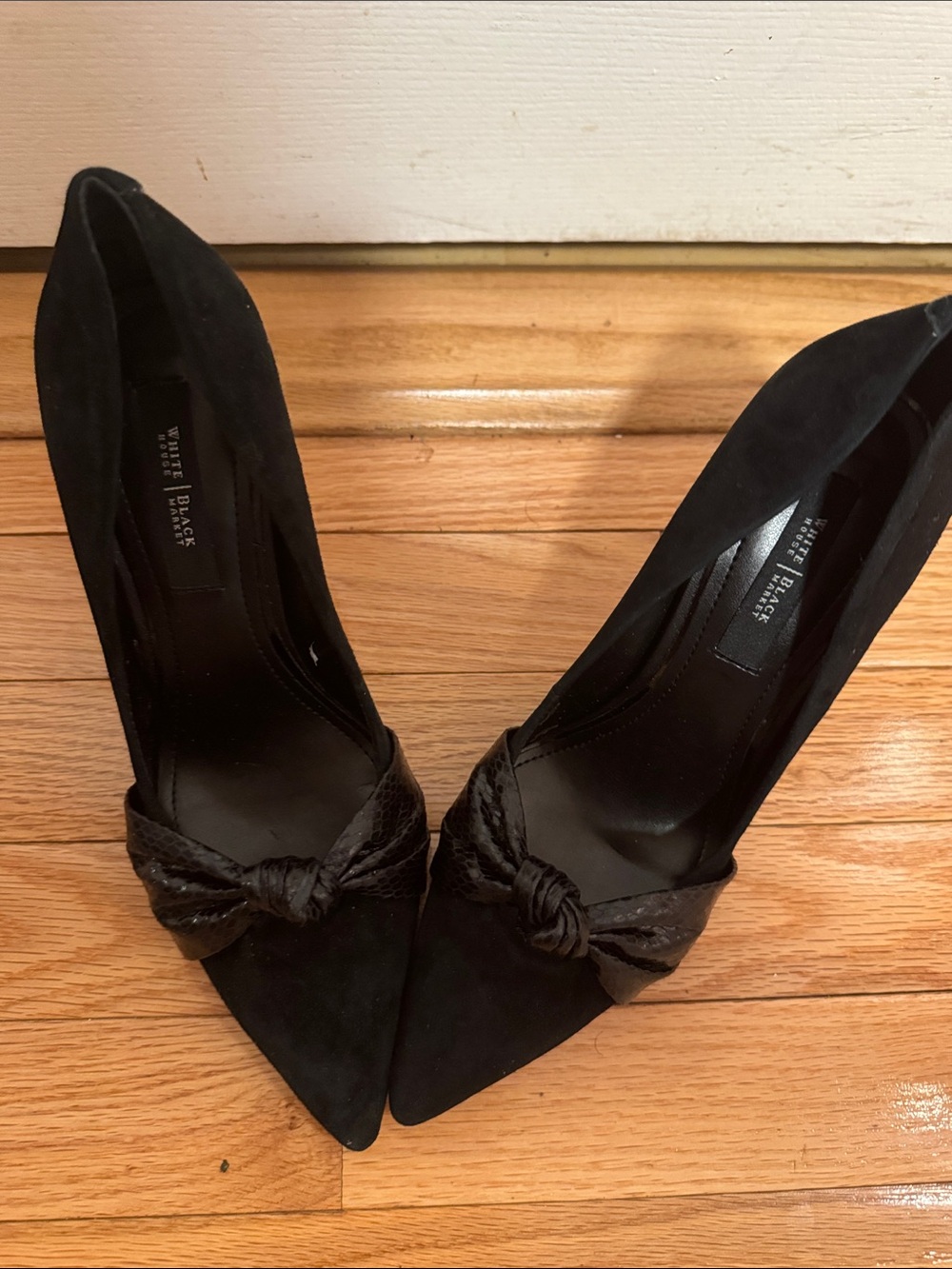 White House Black Market Black Suede Knotted Pointed-Toe Pumps